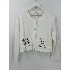 Cite Vintage Jacket Womens Large White Black Instrument People Button Sheer